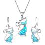 Cute Cat Kitty Necklace Earrings, Crystal Rhinestone Cat Series Jewelry Set for Women Girls
