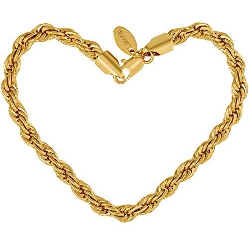 LIFETIME JEWELRY 6mm Rope Chain Bracelets for Women and Men 24k Real Gold Plated