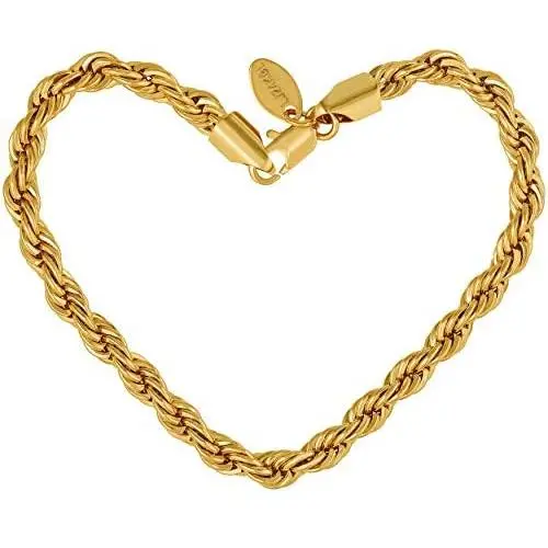 LIFETIME JEWELRY 6mm Rope Chain Bracelets for Women and Men 24k Real Gold Plated LIFETIME JEWELRY 6mm Rope Chain Bracelets for Women and Men 24k Real Gold Plated