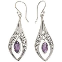 NOVICA Amethyst .925 Sterling Silver Dangle Earrings Purple Teardrops
