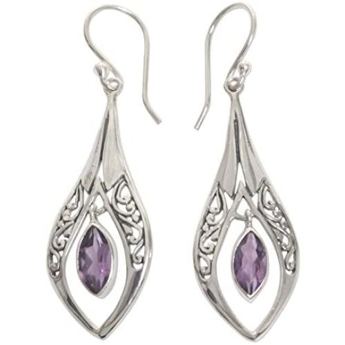 NOVICA Amethyst .925 Sterling Silver Dangle Earrings Purple Teardrops