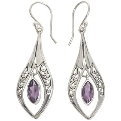 NOVICA Amethyst .925 Sterling Silver Dangle Earrings Purple Teardrops NOVICA Amethyst .925 Sterling Silver Dangle Earrings Purple Teardrops