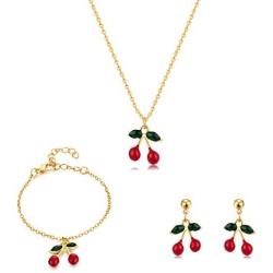 Buyless Fashion Girls And Women Cherry Jewelry Set Red Cherry Dangle Earrings Necklace And Bracelet