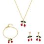 Buyless Fashion Girls And Women Cherry Jewelry Set Red Cherry Dangle Earrings Necklace And Bracelet