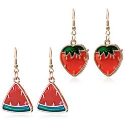 DAMLENG Charm Red Transparent Strawberry Watermelon Dangle Earrings Enamel Alloy Assorted Fruits Drop Earrings for Women Girls Statement Jewelry Gifts