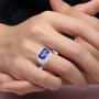 BONLAVIE Mens Halo Engagement Rings 7.0ct Radiant Cut Created Blue Sapphire Solid 925 Sterling Silver Eternity Wedding Band Size 5-14
