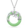 Asian Style Open Round Circle Disc Red Green Dyed Jade Dragon Pendant Necklace For Women 925 Sterling Silver 18 Inch