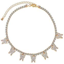 SUNXN Butterfly Necklace Tennis Chain Choker CZ Bling Silver Gold Pendant Necklace Gift for Women Girls Jewelry