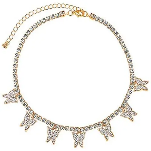 SUNXN Butterfly Necklace Tennis Chain Choker CZ Bling Silver Gold Pendant Necklace Gift for Women Girls Jewelry