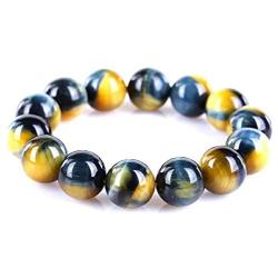 14mm Natural Gold Yellow Blue Tiger Eye Gemstone Crystal Round Bead Bracelet AAAA