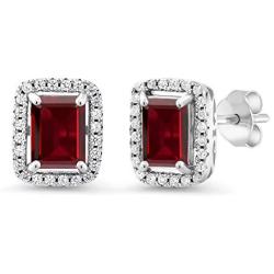 Gem Stone King 925 Sterling Silver Red Garnet Earrings For Women, 4.38 Cttw, Gemstone Birthstone, Emerald Cut 8X6MM