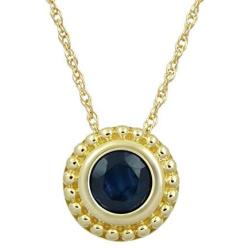 Jewelili 10K Yellow Gold 5 millimeter Blue Sapphire Pendant Necklace, 18 Inches Rope Chain