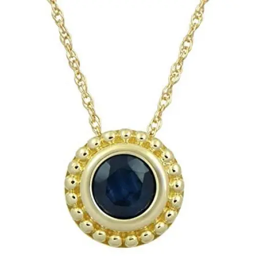 Jewelili 10K Yellow Gold 5 millimeter Blue Sapphire Pendant Necklace, 18 Inches Rope Chain Jewelili 10K Yellow Gold 5 millimeter Blue Sapphire Pendant Necklace, 18 Inches Rope Chain