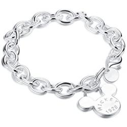 HMILYDYK Fashion Jewelry MICKEY Mouse 925 Sterling Silver Plated Couple Bangle Bracelet For Women Lady Girls