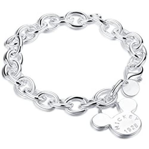 HMILYDYK Fashion Jewelry MICKEY Mouse 925 Sterling Silver Plated Couple Bangle Bracelet For Women Lady Girls