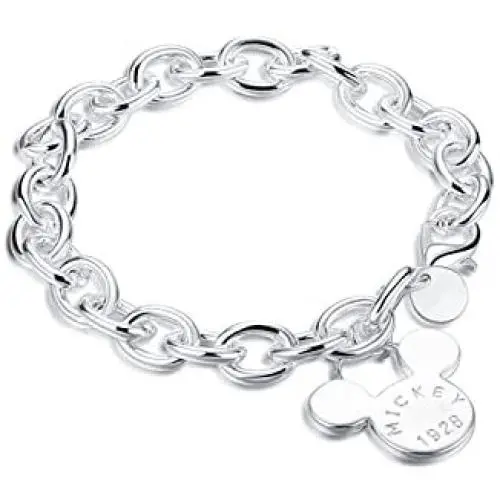 HMILYDYK Fashion Jewelry MICKEY Mouse 925 Sterling Silver Plated Couple Bangle Bracelet For Women Lady Girls