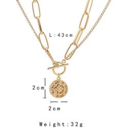 Gold Chunky Thick Link Chain Necklace Compass Coin Pendant Toggle Necklace Charm Minimalist Jewelry for Women Men Teen Girls