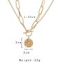 Gold Chunky Thick Link Chain Necklace Compass Coin Pendant Toggle Necklace Charm Minimalist Jewelry for Women Men Teen Girls
