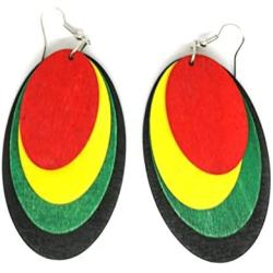 Teris Boutique Rasta Wood Reggae Jamaican Women Fashion Dangle Earrings