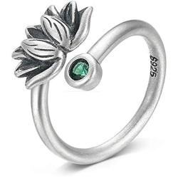 Real 925 Sterling Silver Lotus Open Rings for Women Men Gifts Vintage Floral Finger Ring Silver Fashion Party Jewelry Gifts