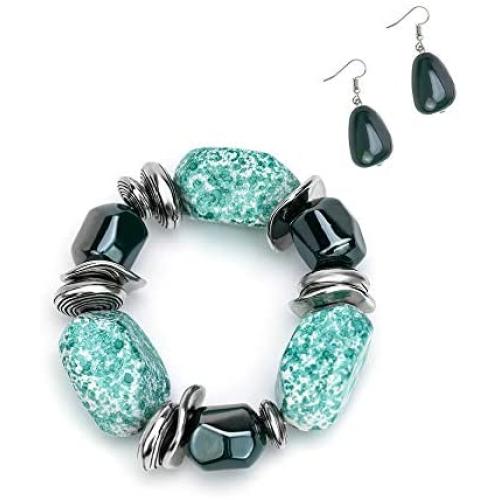 Imitation Stone Necklace and Earring Jewelry Set Twisty Chunky Pendant Dangle Gifts for Women Girls Wedding Party