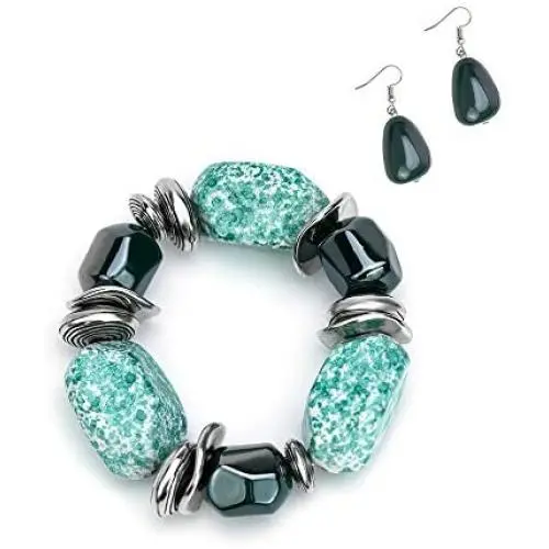 Imitation Stone Necklace and Earring Jewelry Set Twisty Chunky Pendant Dangle Gifts for Women Girls Wedding Party Imitation Stone Necklace and Earring Jewelry Set Twisty Chunky Pendant Dangle Gifts for Women Girls Wedding Party