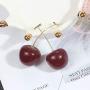 3D Dried Flower Red Cherry Drop Dangle Earrings Sweet Cute Stereo Fruit Jewelry for Women Girls