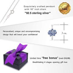 True Love ''Forget-Me-Not'' Blue Flower Plant Crystal Pendant Necklace Never Rust 925 Sterling Silver with Free Breathtaking Gift Box for a Special Moment of Love
