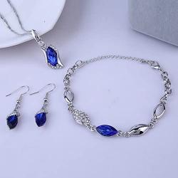 Graces Dawn Beautiful Cubic Zirconia with Platinum Plated Chain Necklace Angel Elf Pendant Mosaic Crystal Necklace Bracelet and Earrings Set Necklace 18'' (Royal Blue)