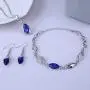 Graces Dawn Beautiful Cubic Zirconia with Platinum Plated Chain Necklace Angel Elf Pendant Mosaic Crystal Necklace Bracelet and Earrings Set Necklace 18'' (Royal Blue)