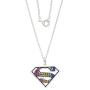 DC Comics Superman Jewelry for Women, Silver Plated Rainbow Crystal Pendant, 18'' Chain