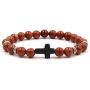 Fuqimanman2020 8 Pcs Cross Beads Bracelet Set 8mm Lava Rock Tiger Eye Stone Bracelets Turquoise Natural Stone Stretch Elastic Healing Bracelets for Women Girls Jewelry