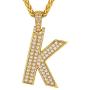 Richsteel 18K Gold Plated Cubic Zirconia A-Z Initial Necklace for Men Women Personalized 2-5 Letter Pendant with Wheat/Tennis Chain Hip Hop Jewelry(Send Gift Box)