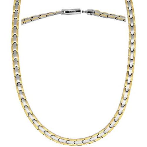 MagnetRX® Titanium Magnetic Therapy Necklace - Natural Pain Relief for Neck Arthritis, Back, Shoulder Pain, Headache and Migraine Relief Magnetic Necklace (Silver & Gold, 19.25 Inches)