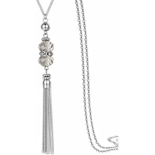 Double Crystal Long Tassels Sweater Chain Pendant Necklace Mother Gift Jewelry 32'' Double Crystal Long Tassels Sweater Chain Pendant Necklace Mother Gift Jewelry 32''
