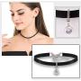 2 Pcs Black Leather Choker Necklace Black Moon Star Choker Pearl Cubic Zircon Dangle Clavicle Chain Necklace Elegant Necklace Jewelry Gift