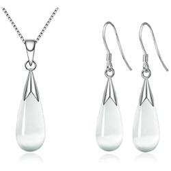 Injoy Jewelry Women Jewelry Set, Teardrop Synthetic Cat Eye Stone Pendant Necklace and Dangle Earrings Set for Women Girls