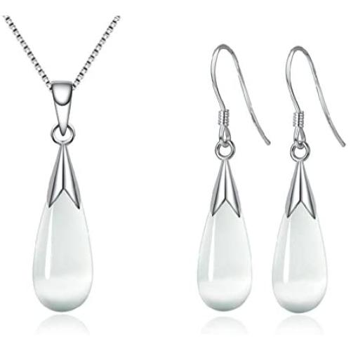 Injoy Jewelry Women Jewelry Set, Teardrop Synthetic Cat Eye Stone Pendant Necklace and Dangle Earrings Set for Women Girls