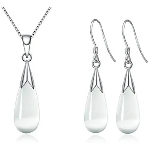 Injoy Jewelry Women Jewelry Set, Teardrop Synthetic Cat Eye Stone Pendant Necklace and Dangle Earrings Set for Women Girls Injoy Jewelry Women Jewelry Set, Teardrop Synthetic Cat Eye Stone Pendant Necklace and Dangle Earrings Set for Women Girls
