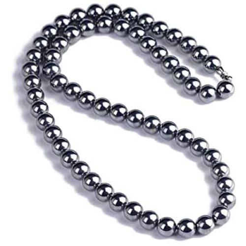 10mm Terahertz Chains Necklace,Natural Terahertz Hematite Sweater Chain Jewelry For Women Men Round Beads Energy Stretch 40cm/45cm/50cm/60cm