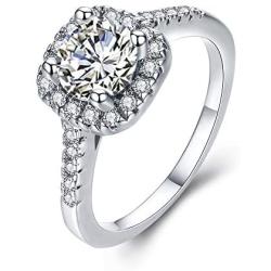 UFOORO CZ Ring Solitaire Crystal Womens Engagement Rings Cubic Zirconia Wedding Band Gift