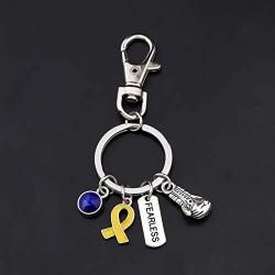 UJIMS Down Syndrome Awareness Gift Blue and Yellow Ribbon Keychain Trisomie 21 Support Jewelry Yellow Boxing Glove Fearless Down Syndrome Jewelry
