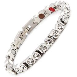 N+NITROLUBE Women Magnetic Therapy Bracelet Silver Fashion Snow-White Zircon for Women Stainless Steel Bracelets (7.28 in)