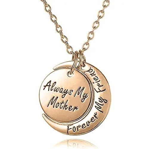 Mothers Day Jewelry Gifts from Son or Daughter Always My Mother Forever My Friend Engraved Crescent Moon Pendant Necklace Mothers Day Jewelry Gifts from Son or Daughter Always My Mother Forever My Friend Engraved Crescent Moon Pendant Necklace