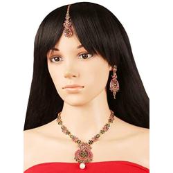 Touchstone Indian Bollywood Rhinestones Bridal Jewelry Necklace Set in Antique Gold Tone for Women