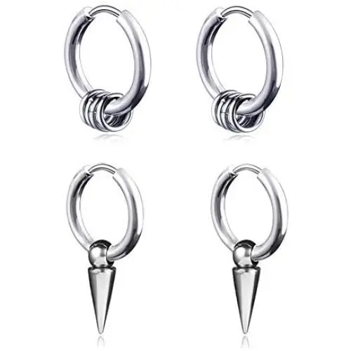 Mens Hoop Earrings With Cross Feather Cone Ball Chain Dangle Black Silver 316L Stainless Steel Punk Hip Hop Rock Gothic Style Kpop Earrings For Men Women Teen Boys Girls Mens Hoop Earrings With Cross Feather Cone Ball Chain Dangle Black Silver 316L Stainless Steel Punk Hip Hop Rock Gothic Style Kpop Earrings For Men Women Teen Boys Girls