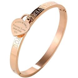 JINHUI Thanksgiving Day Gift Jewelry 18 K Rose Gold/Gold Bangle Bracelet Heart Pendant Forever Love Letters Engraved Bangle Bracelet for Women Size 6.5