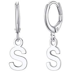 Silvora Sterling Silver Initial Drop Earrings, Women S925 Letter Ear Hoop Jewelry, A-Z Letter Jewelry Dangling Birthday Charms for Girls