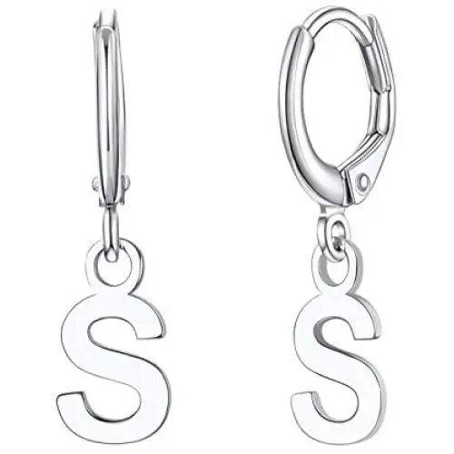 Silvora Sterling Silver Initial Drop Earrings, Women S925 Letter Ear Hoop Jewelry, A-Z Letter Jewelry Dangling Birthday Charms for Girls