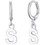 Silvora Sterling Silver Initial Drop Earrings, Women S925 Letter Ear Hoop Jewelry, A-Z Letter Jewelry Dangling Birthday Charms for Girls